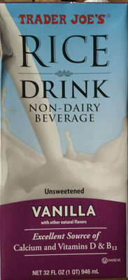 Trader joe's, unsweetened non-dairy beverage rice drink, vanilla