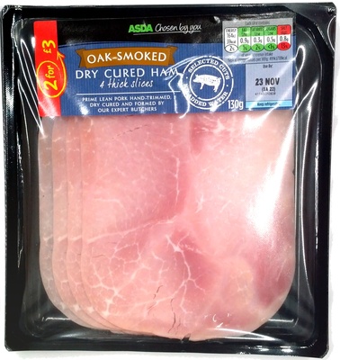 Oak Smoked Dried Cured Ham - 4 thick Slices