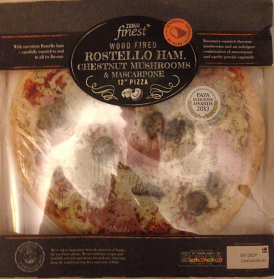 Wood fired rostello ham, chestnut mushrooms & mascarpone 12'' pizza