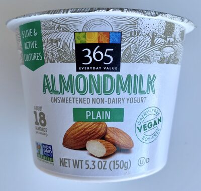 Plain almondmilk unsweetened non-dairy yogurt, plain almondmilk