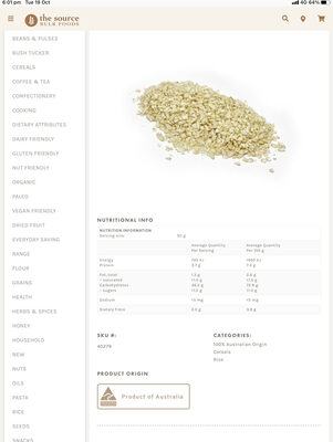 Australian biodynamic brown rice flakes