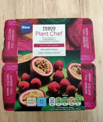 Plant chef soya alternative to raspberry and passion fruit yogurts