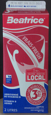Lait homogénéisé 3,25% M.G.