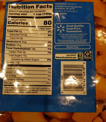 Great Value Pineapple Chunks, Frozen, 16 oz