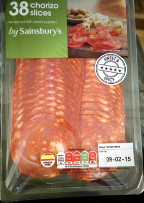 chorizo slices seasoned with sweet paprica